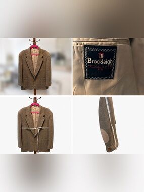 Vintage Brookleigh USA Wool Tweed Sport Coat Blazer Leather Elbow Patches Men’s